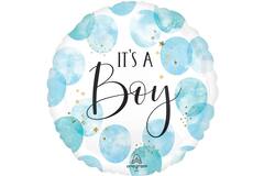 Foil Balloon - "IT'S A Boy!" - Blue Watercolour - Blue - 45 cm